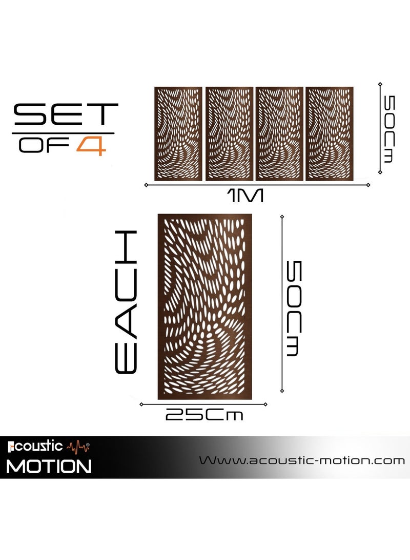 أكويستك موشان لوحات جدارية خشبية من خشب MDF من ACOUSTIC MOTION®، بتصميم TRIPPY مع شريط لاصق مزدوج الوجه، لون بني عصري، مناسبة للمنزل، غرفة المعيشة، غرفة النوم، المكتب والفندق، 25×50×0.5 سم، طقم من 4 قطع - Image 2